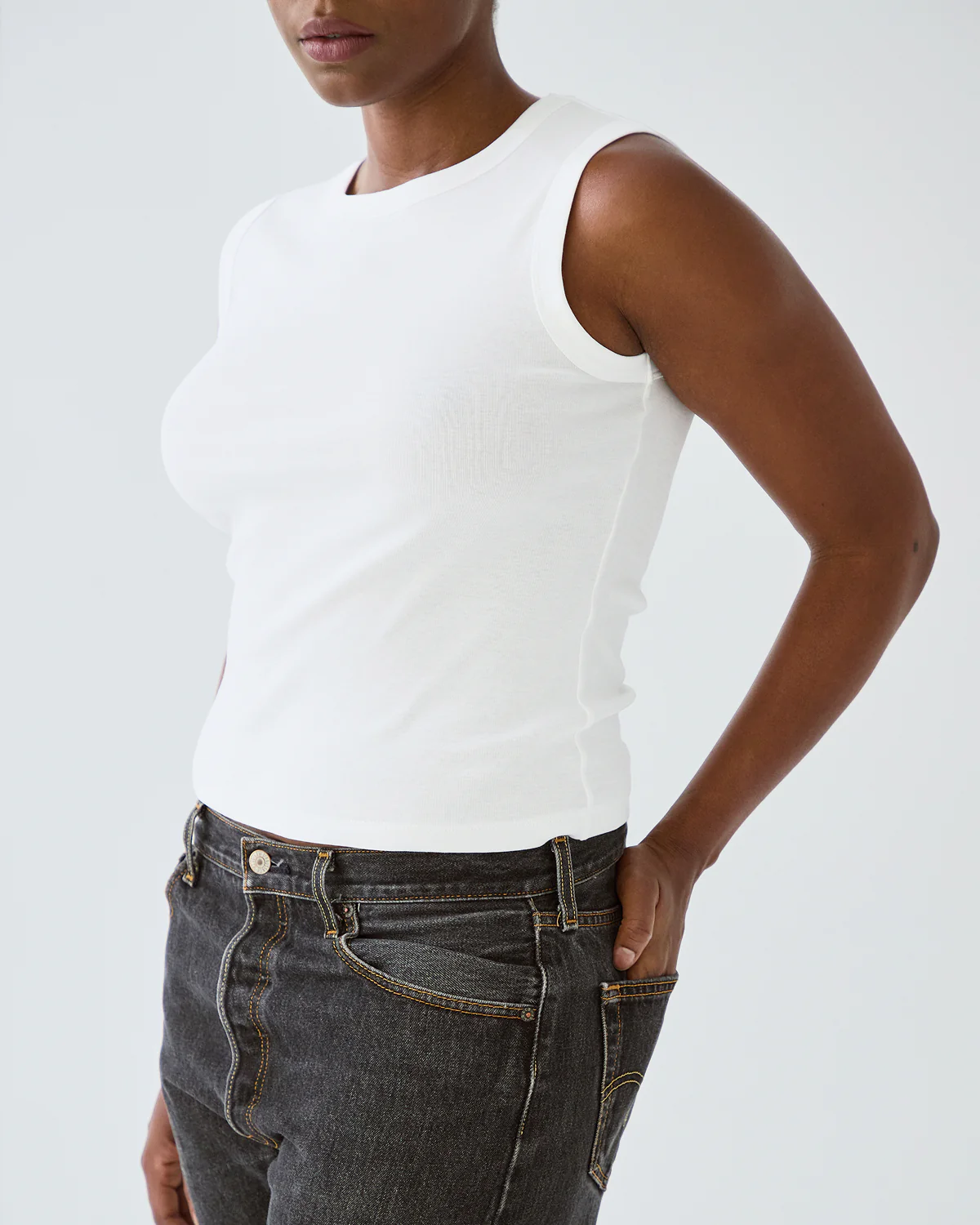 The Muse Tank: White Cotton Jersey - Image 3